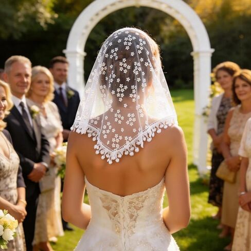 DOCILA Triangle Lace Veil Print Sheer Tulle Church Wedding Mantilla Veils Mass Religious Christian Prayer Head Covering Scarf in Kuwait
