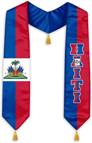 Haiti Flag Graduation Stole for International Students, 72 Inch Haitian Graduation Sash with Gold Tassels in Kuwait