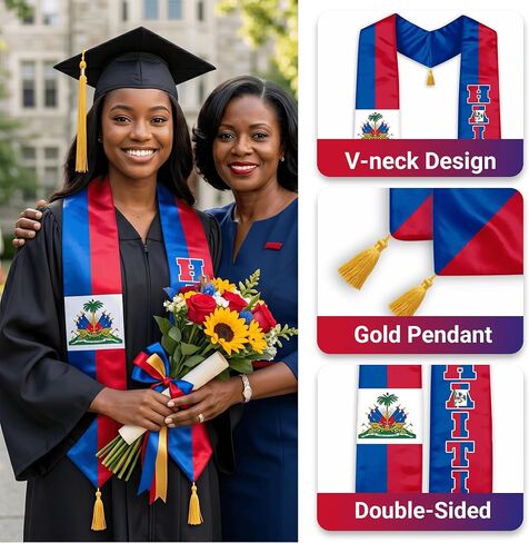Haiti Flag Graduation Stole for International Students, 72 Inch Haitian Graduation Sash with Gold Tassels in Saudi Arabia