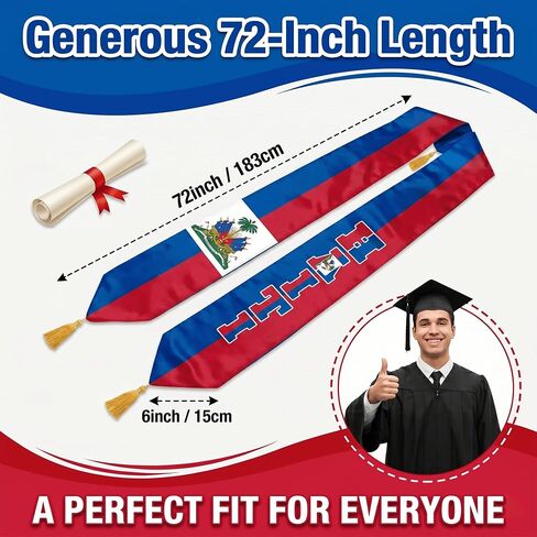 Haiti Flag Graduation Stole for International Students, 72 Inch Haitian Graduation Sash with Gold Tassels in Saudi Arabia
