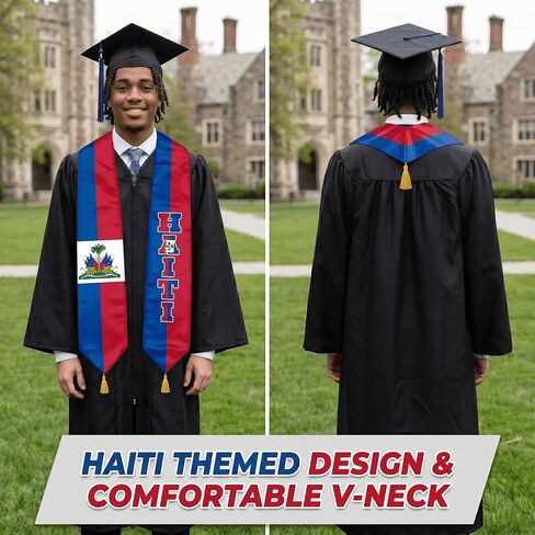 Haiti Flag Graduation Stole for International Students, 72 Inch Haitian Graduation Sash with Gold Tassels in Saudi Arabia