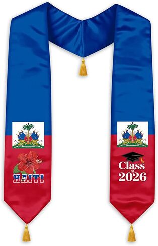 Haiti Flag Graduation Stole for International Students, 72 Inch Haitian Graduation Sash with Gold Tassels in Saudi Arabia