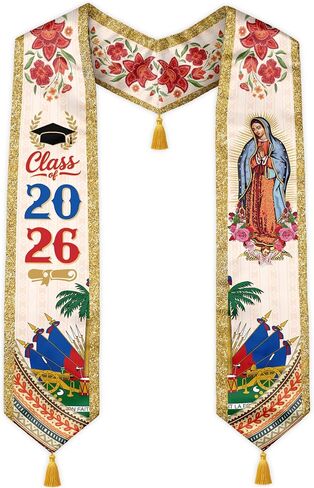 Haiti Flag Graduation Stole for International Students, 72 Inch Haitian Graduation Sash with Gold Tassels in Saudi Arabia