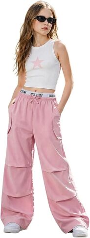 Girls 2 Piece Outfit, Y2K Sleeveless Star Crop Tank Top with Wide-Leg Pants, Purple and White, Ages 8-12 in Kuwait