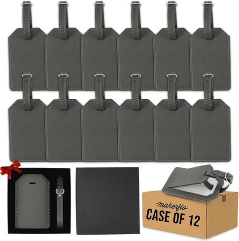 MakerFlo Metallic Silver Laserette Luggage Tag Case of 12, 4.375" x 2.875" Vegan Leather Travel Tag with Privacy Flap & Adjustable Strap, Personalized Luggage Tag, Ideal Blank for - Laser Engraving in Saudi Arabia