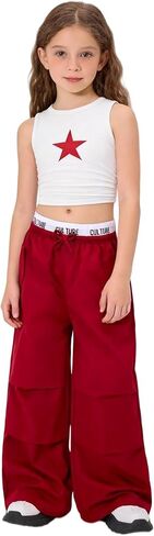 Girls 2 Piece Outfit, Y2K Sleeveless Star Crop Tank Top with Wide-Leg Pants, Purple and White, Ages 8-12 in Kuwait