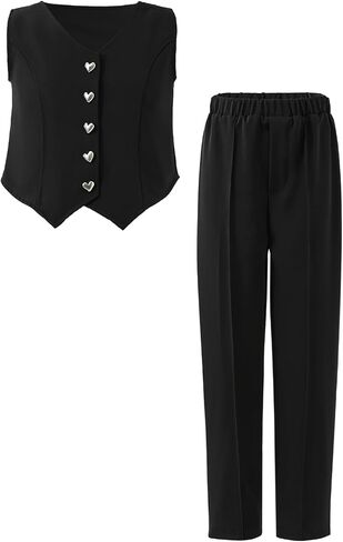 8-12Y Girl's 2 Piece Outfits Elegant Sleeveless Suit Vest & Long Elastic Casual Pants Set in Saudi Arabia