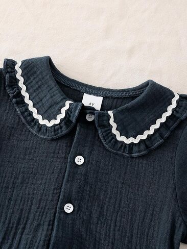 Girls Long Sleeve Half Button Ruffle Hem Top & Straight Leg Pants Set 2 Piece Casual Outfit in Kuwait