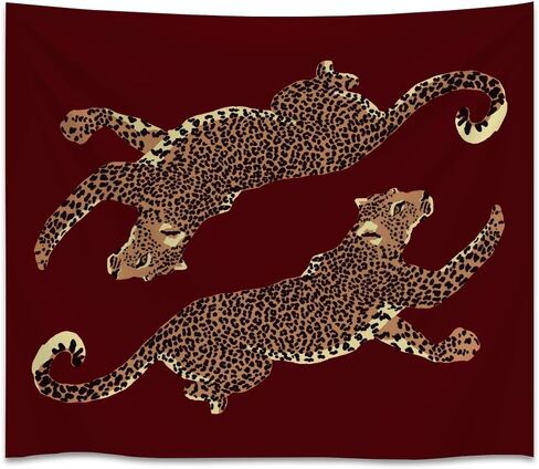 Burgundy Leopard Wall Tapestry Double Wild Cat Illustration Graphic Jungle Art Edgy Teen Room Dorm Decor Large Fabric Hanging Statement Tapestries 30x40inch in Kuwait
