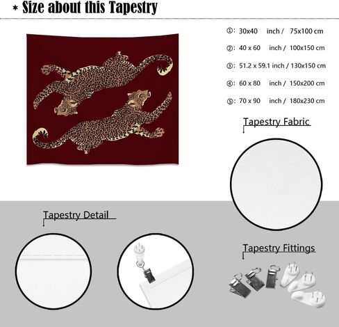 Burgundy Leopard Wall Tapestry Double Wild Cat Illustration Graphic Jungle Art Edgy Teen Room Dorm Decor Large Fabric Hanging Statement Tapestries 30x40inch in Kuwait