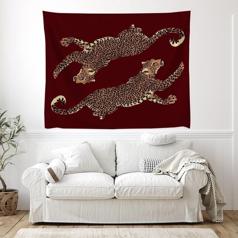 Burgundy Leopard Wall Tapestry Double Wild Cat Illustration Graphic Jungle Art Edgy Teen Room Dorm Decor Large Fabric Hanging Statement Tapestries 30x40inch in Kuwait