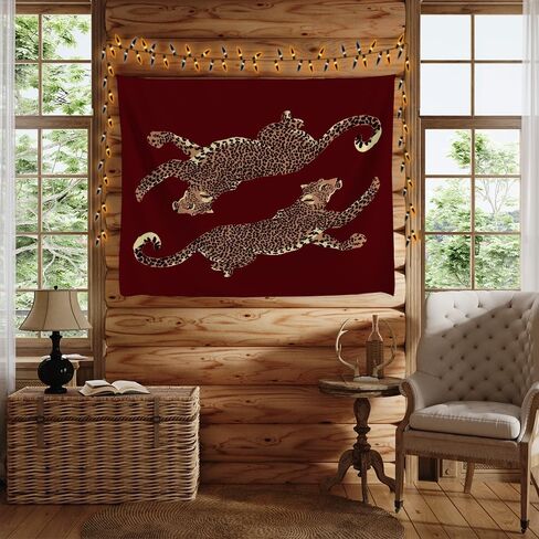 Burgundy Leopard Wall Tapestry Double Wild Cat Illustration Graphic Jungle Art Edgy Teen Room Dorm Decor Large Fabric Hanging Statement Tapestries 30x40inch in Kuwait