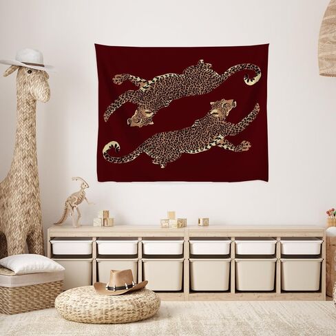 Burgundy Leopard Wall Tapestry Double Wild Cat Illustration Graphic Jungle Art Edgy Teen Room Dorm Decor Large Fabric Hanging Statement Tapestries 30x40inch in Kuwait