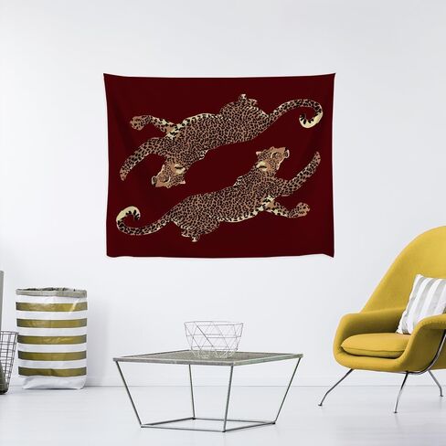 Burgundy Leopard Wall Tapestry Double Wild Cat Illustration Graphic Jungle Art Edgy Teen Room Dorm Decor Large Fabric Hanging Statement Tapestries 30x40inch in Kuwait
