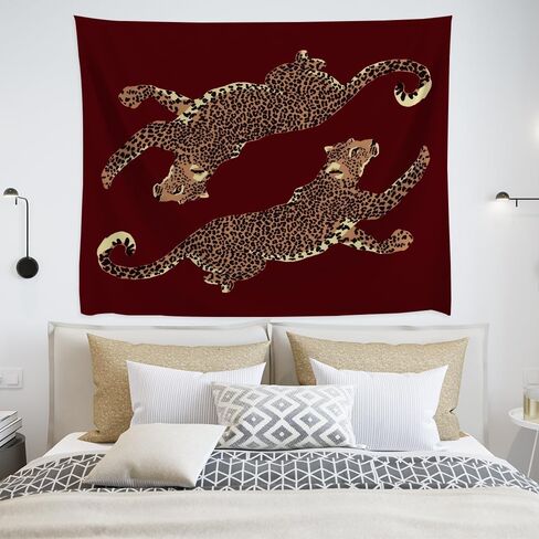 Burgundy Leopard Wall Tapestry Double Wild Cat Illustration Graphic Jungle Art Edgy Teen Room Dorm Decor Large Fabric Hanging Statement Tapestries 30x40inch in Kuwait