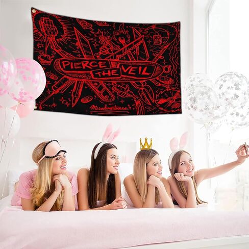 IOKEN Pierces the Veil Flag Tapestry Poster Banner 3x5 Ft Funny Flags for Teen Girls Room Bedroom College Dorm Meme Flags Man Cave Wall Art Decor Gifts in Saudi Arabia