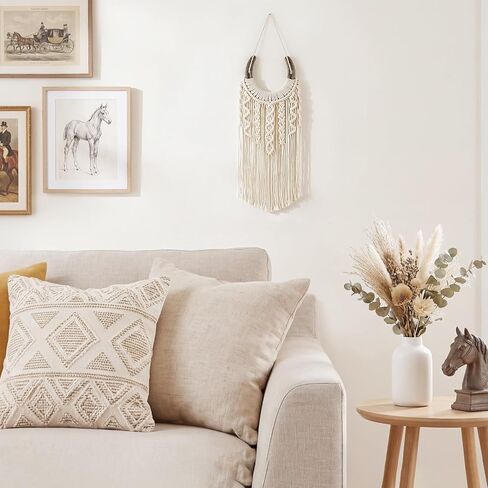 Mkono Macrame الفروسية الجدار شنقا، بوهو جدار ديكور صغير حدوة حصان Macrame المنسوجة جدار الفن الديكور، الحصان عاشق الهدايا نسيج للمنزل غرفة نوم غرفة المعيشة، العاج in Kuwait