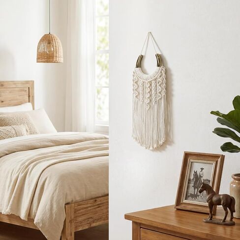 Mkono Macrame الفروسية الجدار شنقا، بوهو جدار ديكور صغير حدوة حصان Macrame المنسوجة جدار الفن الديكور، الحصان عاشق الهدايا نسيج للمنزل غرفة نوم غرفة المعيشة، العاج in Kuwait