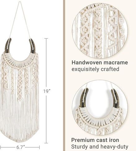 Mkono Macrame الفروسية الجدار شنقا، بوهو جدار ديكور صغير حدوة حصان Macrame المنسوجة جدار الفن الديكور، الحصان عاشق الهدايا نسيج للمنزل غرفة نوم غرفة المعيشة، العاج in Kuwait