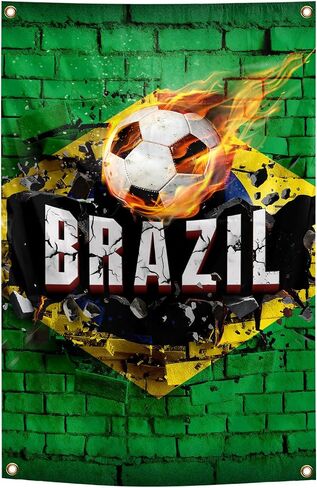 علم البرازيل خلفية كرة القدم نسيج 2x3 أقدام الجدار شنقا ديكور كرة القدم لغرفة المعيشة مكتب نادي الأنشطة الرياضية حزب ديكور داخلي وخارجي in Kuwait