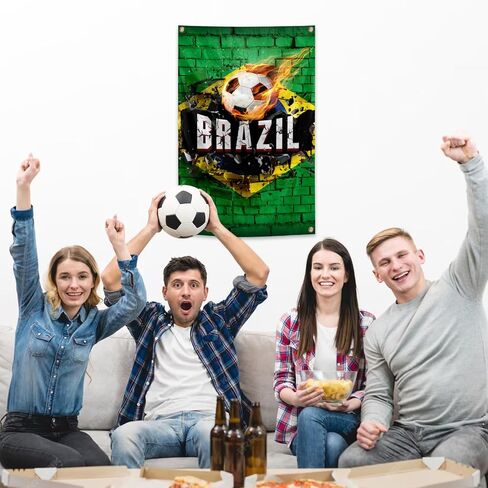 علم البرازيل خلفية كرة القدم نسيج 2x3 أقدام الجدار شنقا ديكور كرة القدم لغرفة المعيشة مكتب نادي الأنشطة الرياضية حزب ديكور داخلي وخارجي in Kuwait