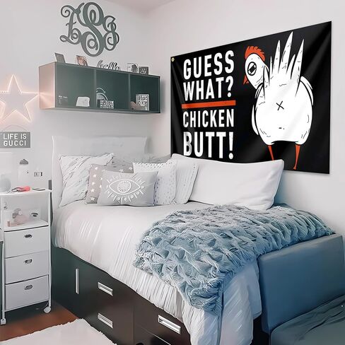 Guess What A Chicken Butt Flag 3x5 Feet Funny Chicken Flags for Teen Girls Room Guys Man Cave Wall Memes Flags for Bedroom Dorm Room College Dorm Wall Banner Tapestry Decor in Saudi Arabia