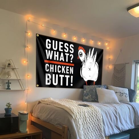 Guess What A Chicken Butt Flag 3x5 Feet Funny Chicken Flags for Teen Girls Room Guys Man Cave Wall Memes Flags for Bedroom Dorm Room College Dorm Wall Banner Tapestry Decor in Saudi Arabia