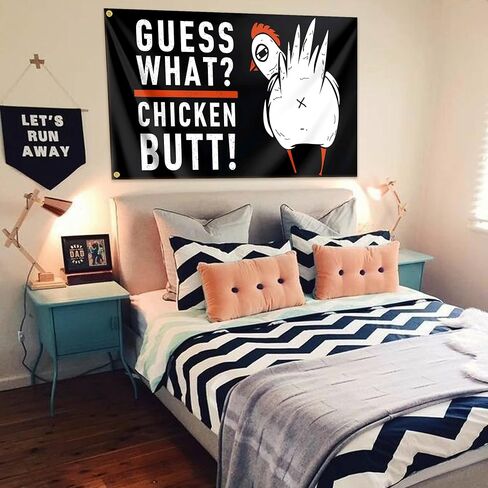 Guess What A Chicken Butt Flag 3x5 Feet Funny Chicken Flags for Teen Girls Room Guys Man Cave Wall Memes Flags for Bedroom Dorm Room College Dorm Wall Banner Tapestry Decor in Saudi Arabia