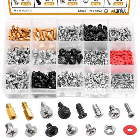 mankk 502PCS Computer Screws Motherboard Standoffs Screws Kit PC Screws Laptop Screws PC Case Screws Fan Screws HDD Screws Replacement for HDD Hard Drive,PC Case,PC Fan,ATX Case, SSD,CD-ROM in Kuwait