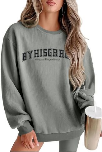 MYHALF كريستيان البلوز المتضخم للنساء يسوع الجرافيك بلوزات سروال قصير Crewneck قمصان ثقيلة قطرة الكتف القمم in Kuwait