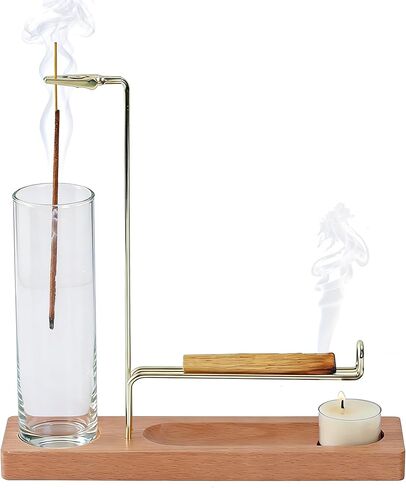 3 in 1 Incense Holder for Burning Insence-Stick & Palo Santo & Sage Sticks, Hanging Upside Down Incense Stick Burner with Glass Ash Catcher, Lasting Burning Palo Santo Sage Burner for Altar in Kuwait