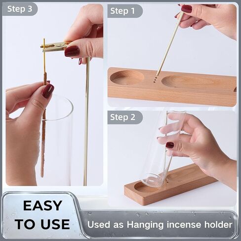 3 in 1 Incense Holder for Burning Insence-Stick & Palo Santo & Sage Sticks, Hanging Upside Down Incense Stick Burner with Glass Ash Catcher, Lasting Burning Palo Santo Sage Burner for Altar in Kuwait
