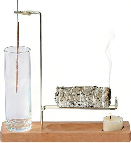 3 in 1 Incense Holder for Burning Insence-Stick & Palo Santo & Sage Sticks, Hanging Upside Down Incense Stick Burner with Glass Ash Catcher, Lasting Burning Palo Santo Sage Burner for Altar in Kuwait