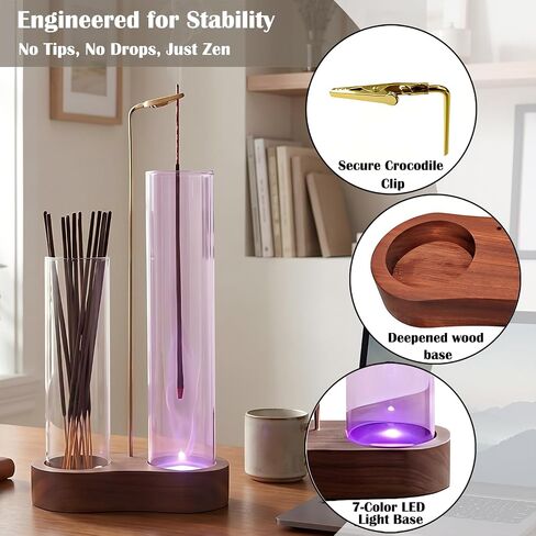 Glowing Glass Incense Holder - 2-in-1 Double Tube Incense Stick Holder with Ash Catcher for Palo Santo, Sage & Meditation - Aesthetic Zen Home Decor for Spa, Yoga & Relaxationn in Saudi Arabia