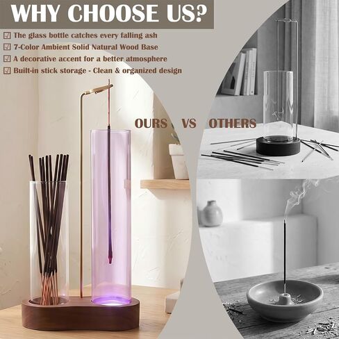 Glowing Glass Incense Holder - 2-in-1 Double Tube Incense Stick Holder with Ash Catcher for Palo Santo, Sage & Meditation - Aesthetic Zen Home Decor for Spa, Yoga & Relaxationn in Saudi Arabia