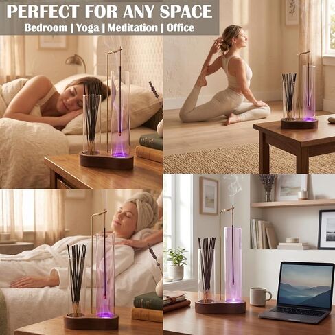 Glowing Glass Incense Holder - 2-in-1 Double Tube Incense Stick Holder with Ash Catcher for Palo Santo, Sage & Meditation - Aesthetic Zen Home Decor for Spa, Yoga & Relaxationn in Saudi Arabia