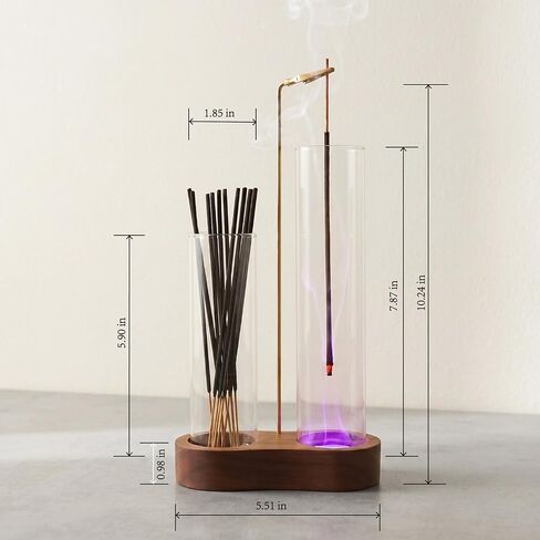 Glowing Glass Incense Holder - 2-in-1 Double Tube Incense Stick Holder with Ash Catcher for Palo Santo, Sage & Meditation - Aesthetic Zen Home Decor for Spa, Yoga & Relaxationn in Saudi Arabia