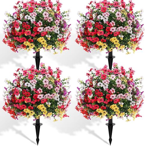 Suncalla 4 Pcs 24" Artificial Topiary Ball Tree with 6 Color Flower, Artificial Camellia with Ground Spike UV Resistant Faux Bushes Plant Greenery Shrub for Garden Patio Porch Yard Indoor Outdoor in Kuwait