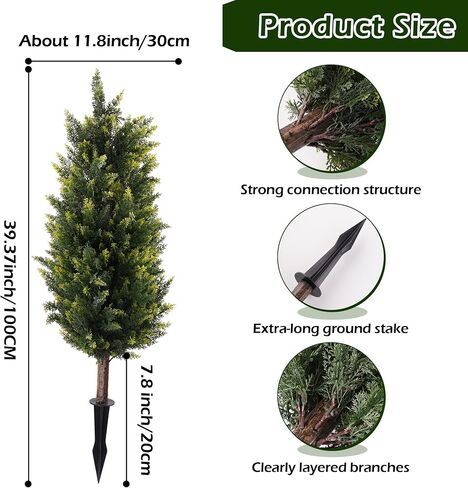 40inch Artificial Topiary Cedar Tree, 2 Sets Faux Cypress Topiary with Spikes, Cedar Ball Fake Bushes Shrubs Plants Tall Norfolk Pine Tree UV Resistant for Front Porch Outdoor Decor Pot Fillers in Saudi Arabia