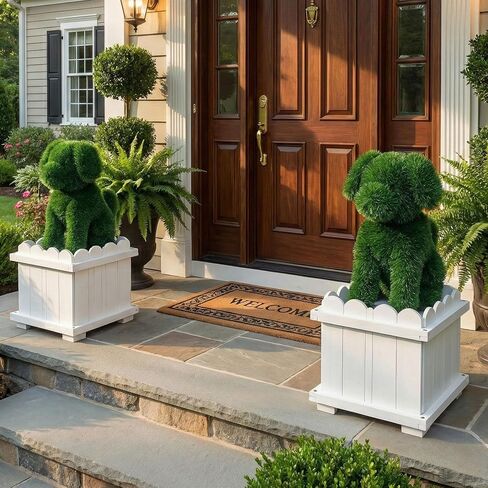 34.6" Original Design Handcrafted Dog Topiary with White Planter-Premium Faux Boxwood Sculpture,Front Porch Décor,UV-Resistant,No Maintenance,Artificial Plants for Entryway & Patio (2-Pack) in Saudi Arabia
