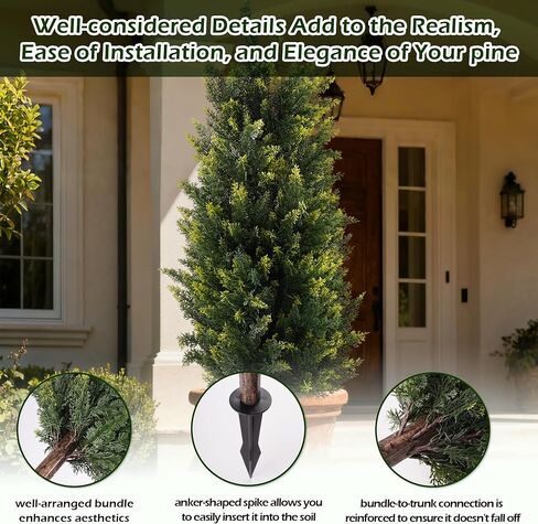 40inch Artificial Topiary Cedar Tree, 2 Sets Faux Cypress Topiary with Spikes, Cedar Ball Fake Bushes Shrubs Plants Tall Norfolk Pine Tree UV Resistant for Front Porch Outdoor Decor Pot Fillers in Saudi Arabia