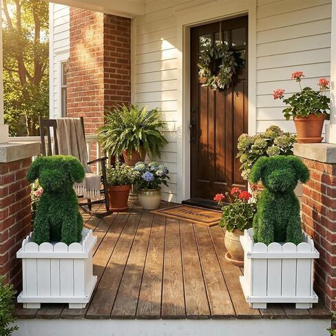 34.6" Original Design Handcrafted Dog Topiary with White Planter-Premium Faux Boxwood Sculpture,Front Porch Décor,UV-Resistant,No Maintenance,Artificial Plants for Entryway & Patio (2-Pack) in Saudi Arabia