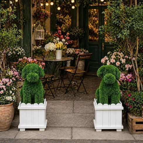 34.6" Original Design Handcrafted Dog Topiary with White Planter-Premium Faux Boxwood Sculpture,Front Porch Décor,UV-Resistant,No Maintenance,Artificial Plants for Entryway & Patio (2-Pack) in Saudi Arabia