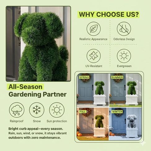 34.6" Original Design Handcrafted Dog Topiary with White Planter-Premium Faux Boxwood Sculpture,Front Porch Décor,UV-Resistant,No Maintenance,Artificial Plants for Entryway & Patio (2-Pack) in Saudi Arabia