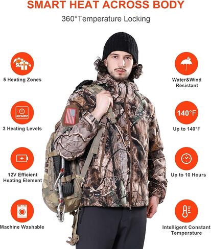 DEWBU Men's Heated Jacket (Tree, XL) with Extra 12V Battery Pack in Saudi Arabia