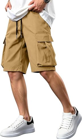 Comdecevis Men's Casual Cargo Shorts Relaxed Fit Drawstring Shorts with Multi-Pocket for Summer Work Outdoor Hiking in Kuwait