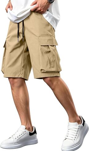 Comdecevis Men's Casual Cargo Shorts Relaxed Fit Drawstring Shorts with Multi-Pocket for Summer Work Outdoor Hiking in Kuwait