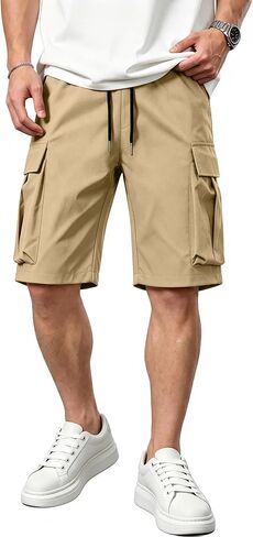 Comdecevis Men's Casual Cargo Shorts Relaxed Fit Drawstring Shorts with Multi-Pocket for Summer Work Outdoor Hiking in Kuwait