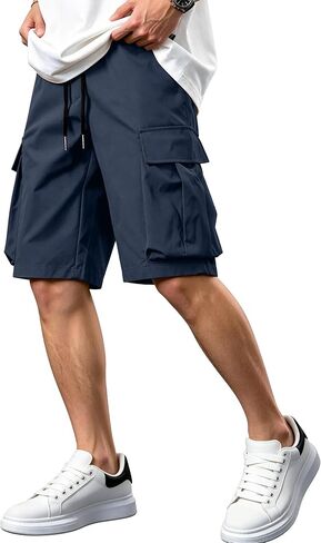 Comdecevis Men's Casual Cargo Shorts Relaxed Fit Drawstring Shorts with Multi-Pocket for Summer Work Outdoor Hiking in Kuwait