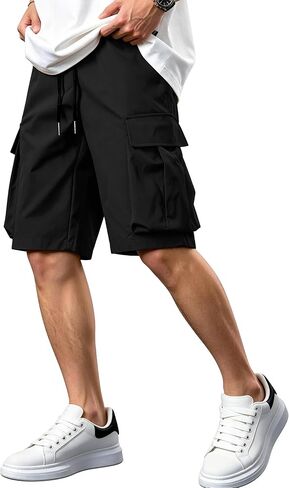 Comdecevis Men's Casual Cargo Shorts Relaxed Fit Drawstring Shorts with Multi-Pocket for Summer Work Outdoor Hiking in Kuwait